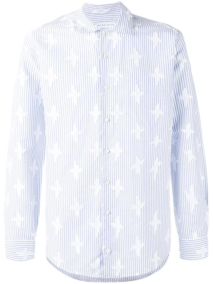 Etro - Patched Pattern Striped Shirt - Men - Cotton/linen/flax - 39, Blue, Cotton/linen/flax
