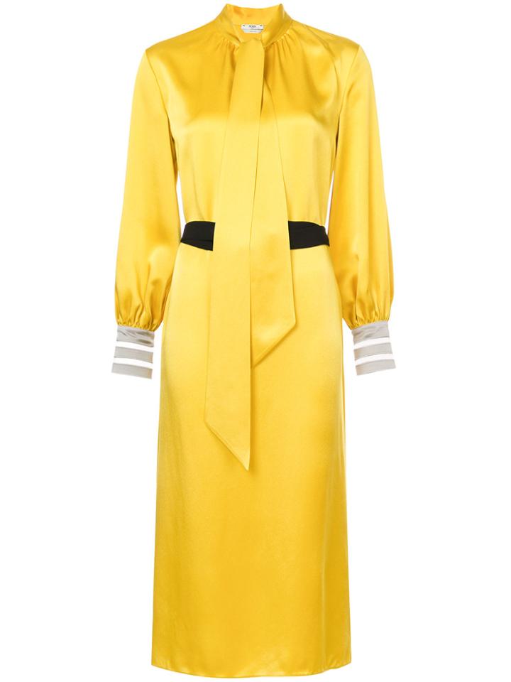 Fendi Neck Tie Belted Dress - Yellow & Orange