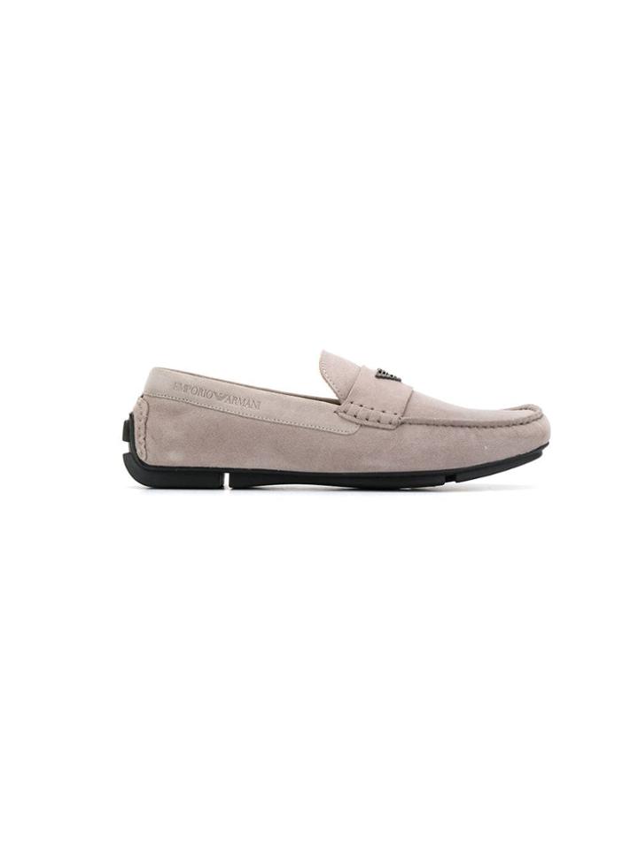 Emporio Armani Plaque-embellished Loafers - Grey