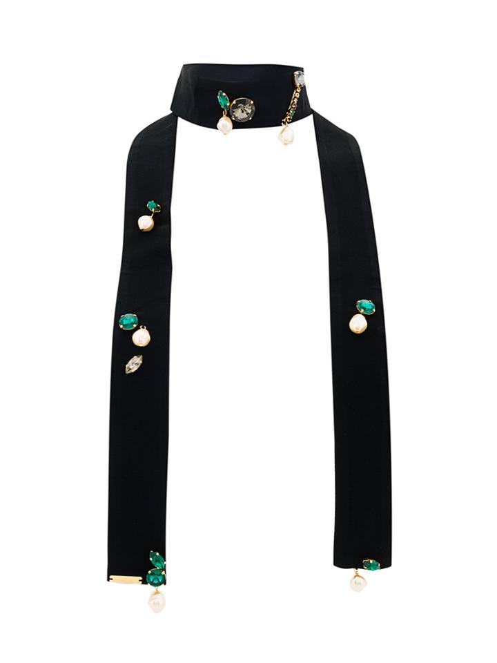 Marni Jewel Embellished Skinny Choker Scarf - Black