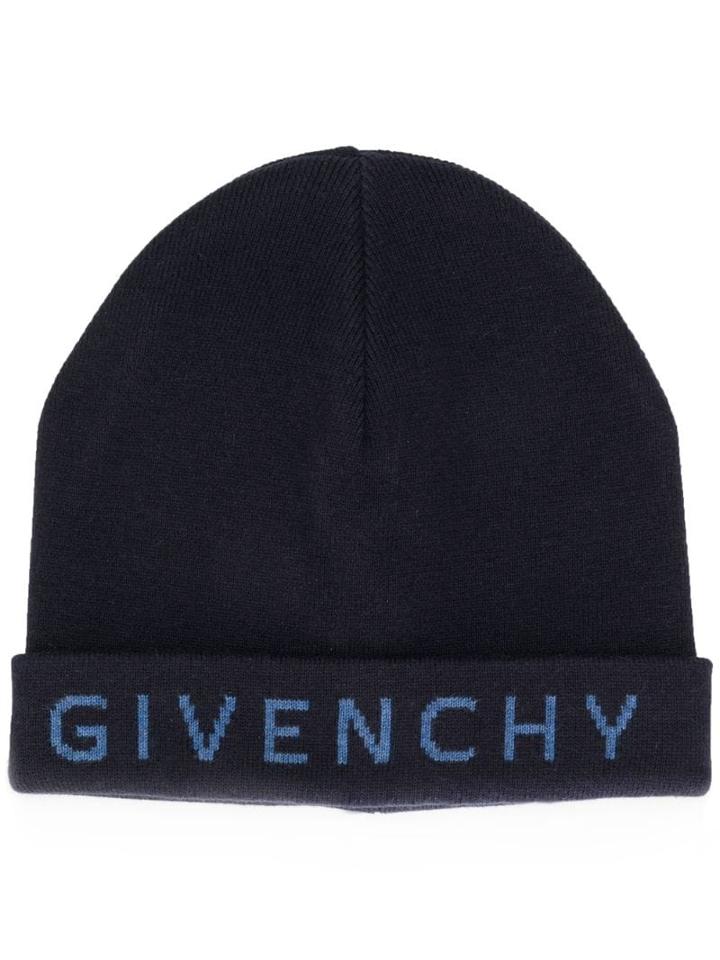 Givenchy Embroidered Logo Knitted Hat - Blue