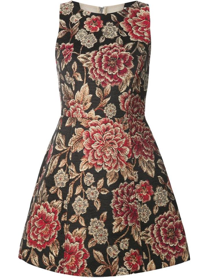 Alice+olivia Floral Jacquard Flared Sleeveless Dress
