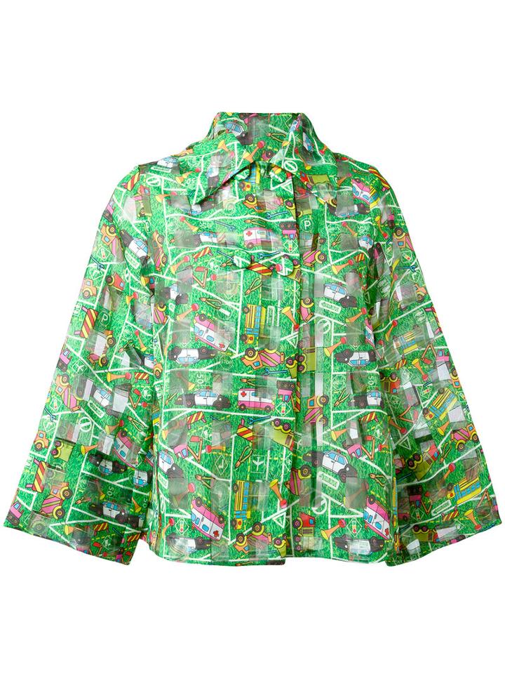 Ultràchic Transport Print Cropped Jacket, Women's, Size: 42, Green, Polyester