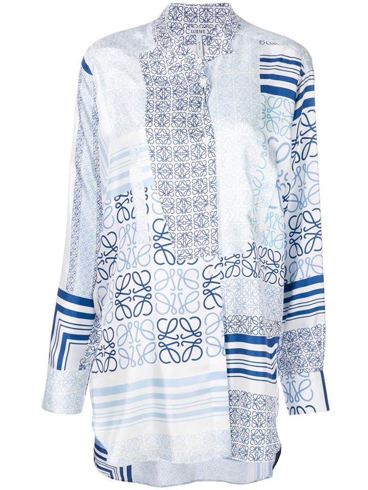 Loewe Patterned Panel Blouse - Blue