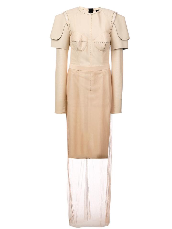 Vera Wang Structured Shoulders Layered Dress - Nude & Neutrals