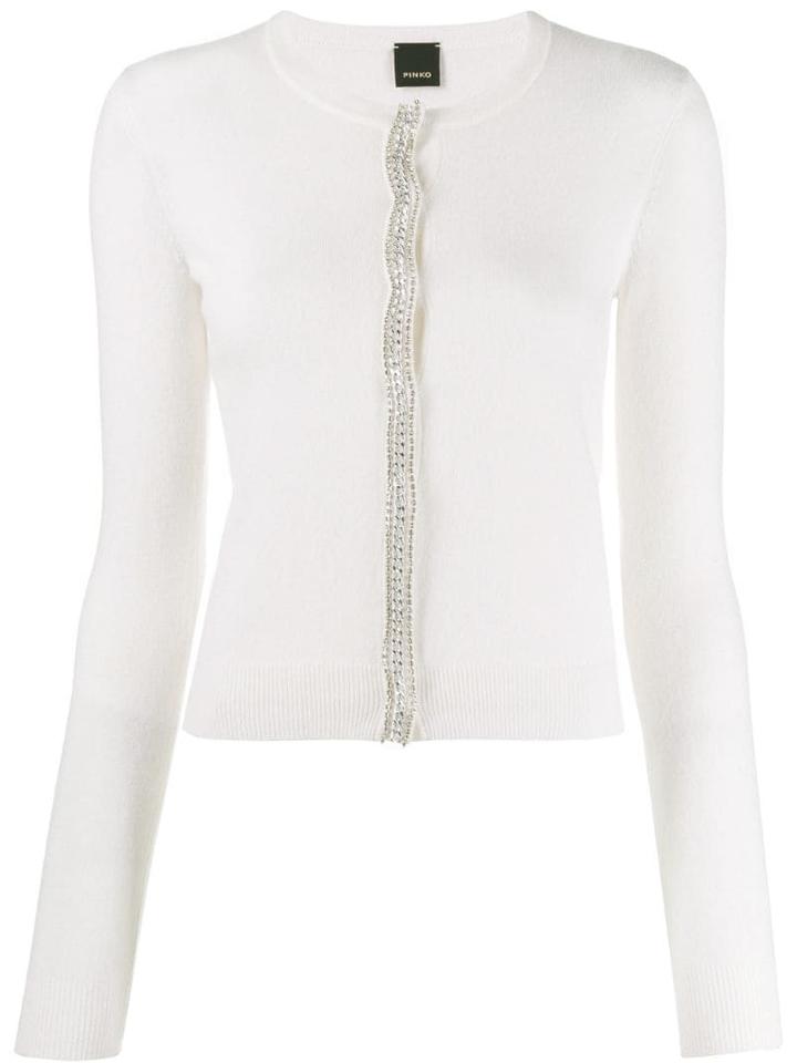 Pinko Crystal Embellished Trim Cardigan - White