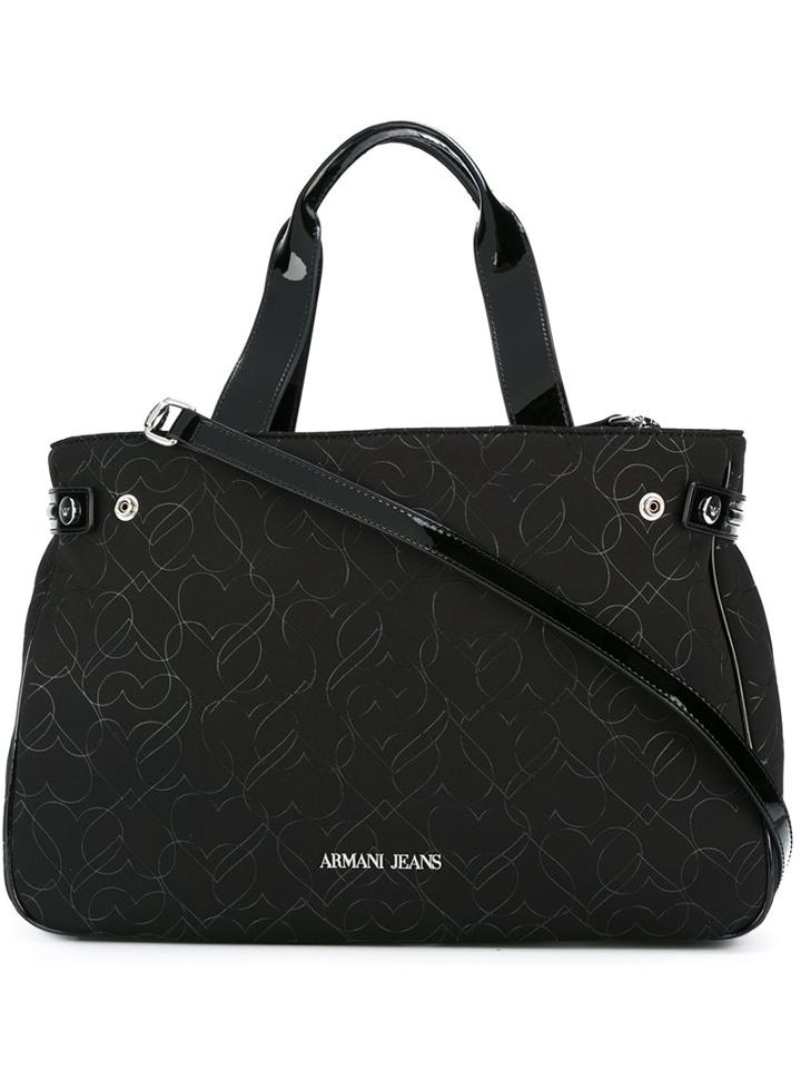 Armani Jeans 'hearts' Print Large Tote, Women's, Black