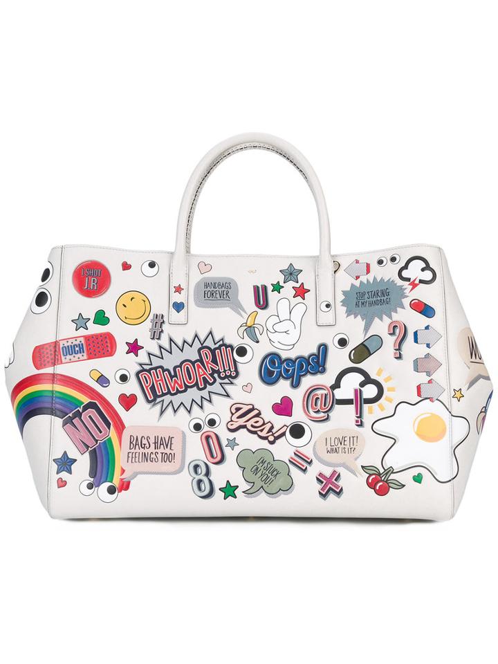 Anya Hindmarch - Sticker Tote Bag - Women - Bos Taurus - One Size, Women's, White, Bos Taurus