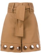 Sara Battaglia Eyelet Hem Shorts - Brown