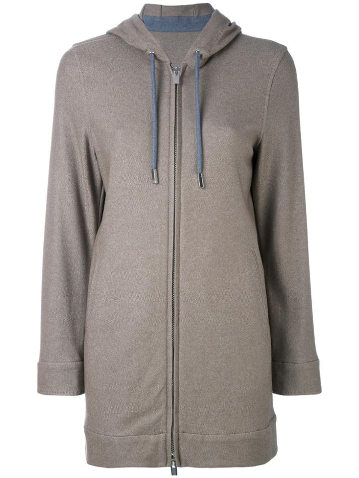 Eleventy Drawstring Zipped Hoodie - Brown