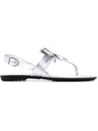 Tod S Bow Detail Metallic (grey) Sandals, Women's, Size: 41, Rubber/leather