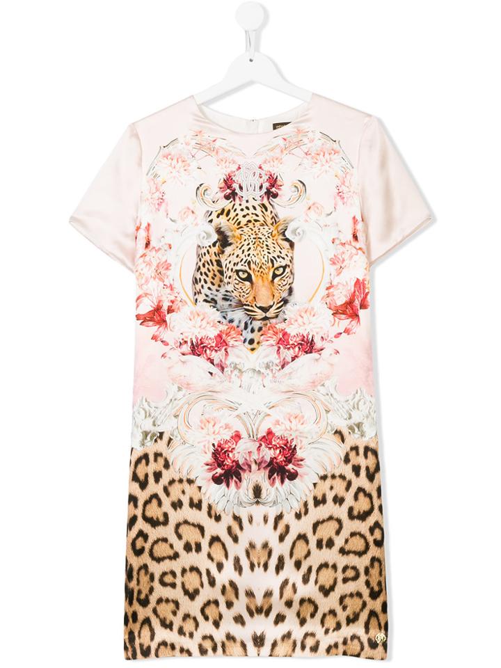 Roberto Cavalli Kids Teen Tiger Printed Dress - Pink & Purple