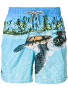 Mc2 Saint Barth Turtle Print Swim Shorts - Blue