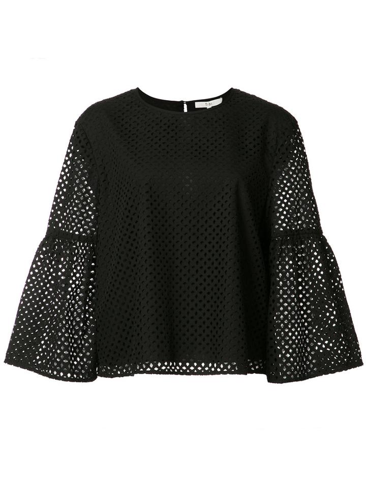 Tibi Perforated Blouse, Women's, Size: 8, Black, Cotton