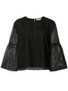 Tibi Perforated Blouse, Women's, Size: 8, Black, Cotton