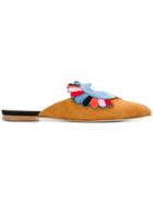 Paula Cademartori Flower Embellished Mules - Brown