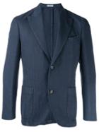 Boglioli Herringbone Blazer, Men's, Size: 50, Blue, Cotton/linen/flax/cupro