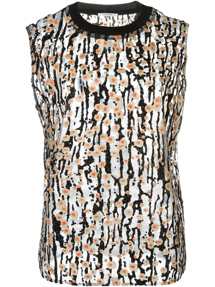 Carven Semi Sheer Printed Tank Top, Women's, Size: 40, Black, Polyester