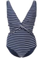 Jonathan Simkhai Striped Deep V Swimsuit - Blue