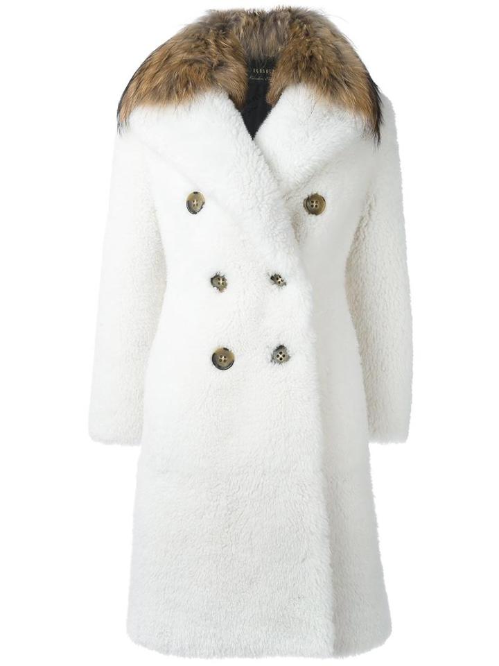 Burberry - Raccoon Fur Collar Double Breasted Coat - Women - Lamb Skin/sheep Skin/shearling/acrylic/racoon Fur - 44, White, Lamb Skin/sheep Skin/shearling/acrylic/racoon Fur