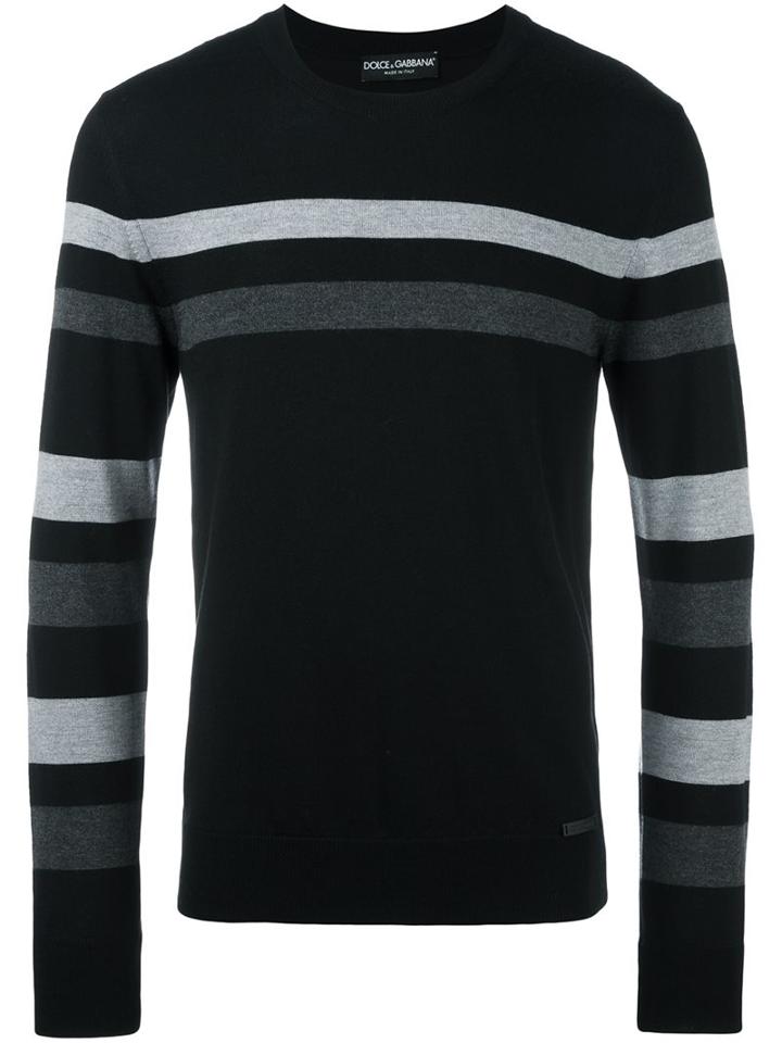 Dolce & Gabbana Striped Jumper, Men's, Size: 50, Black, Calf Leather/virgin Wool