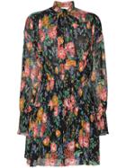 Zimmermann Allia Shirred Tie Neck Floral Silk Blend Mini Dress - Black