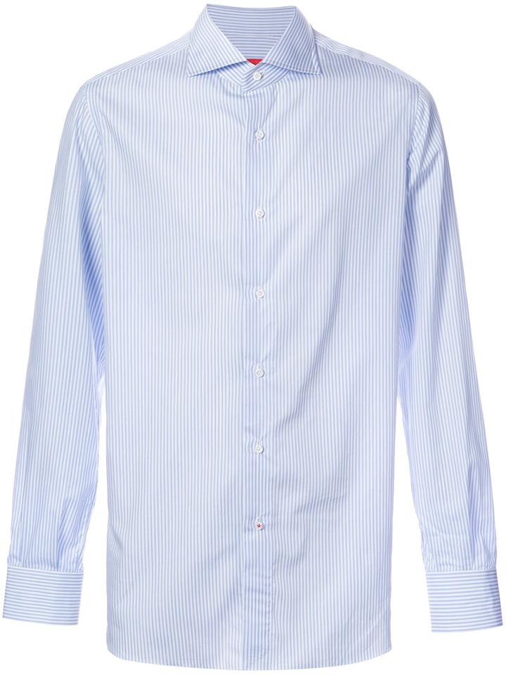 Isaia - Striped Long Sleeve Shirt - Men - Cotton - 16, Black, Cotton
