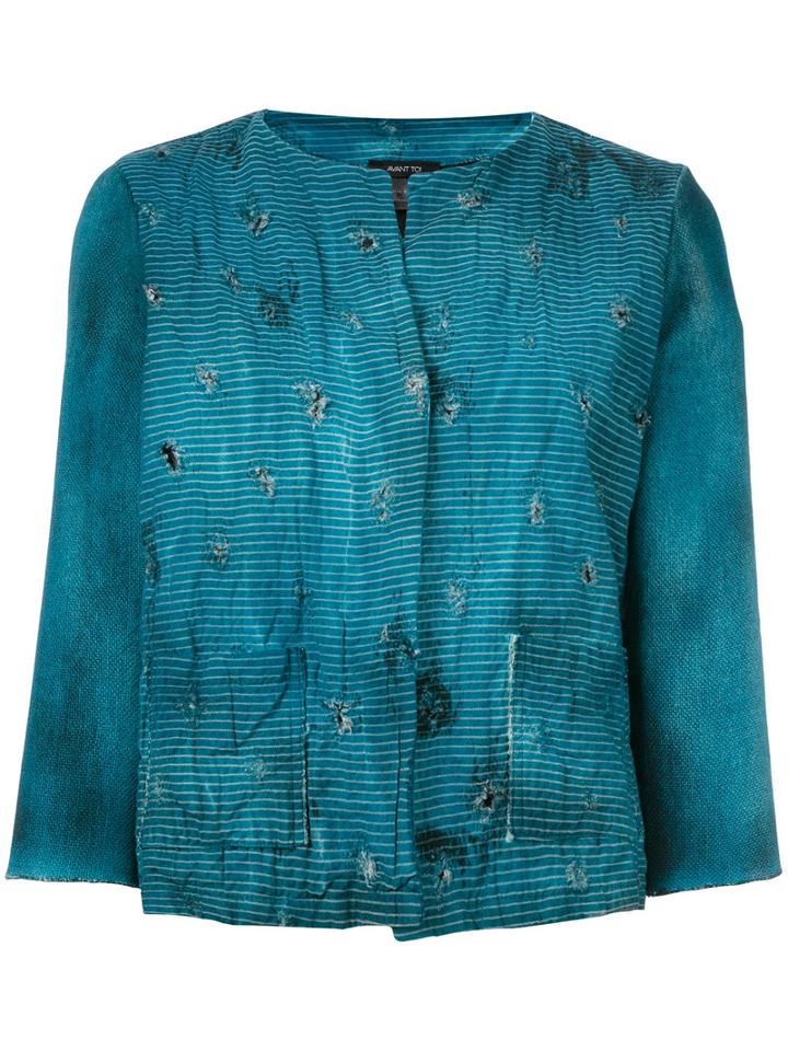 Avant Toi - Distressed Overdyed Cropped Jacket - Women - Cotton/linen/flax/polyamide/cashmere - S, Women's, Blue, Cotton/linen/flax/polyamide/cashmere