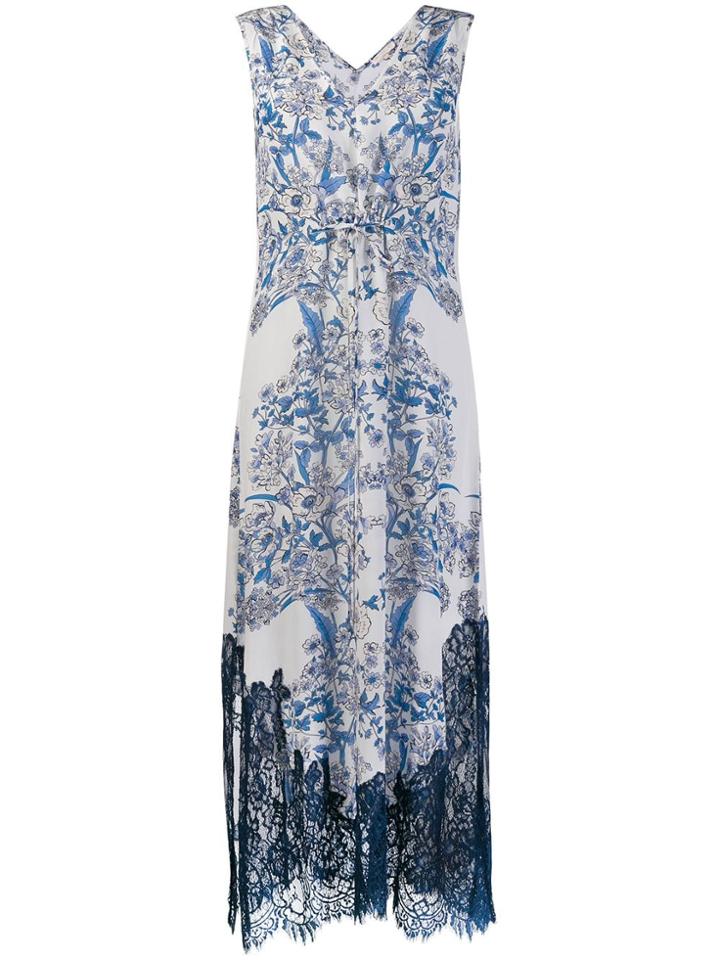 Gold Hawk Lace Trim Midi Dress - White