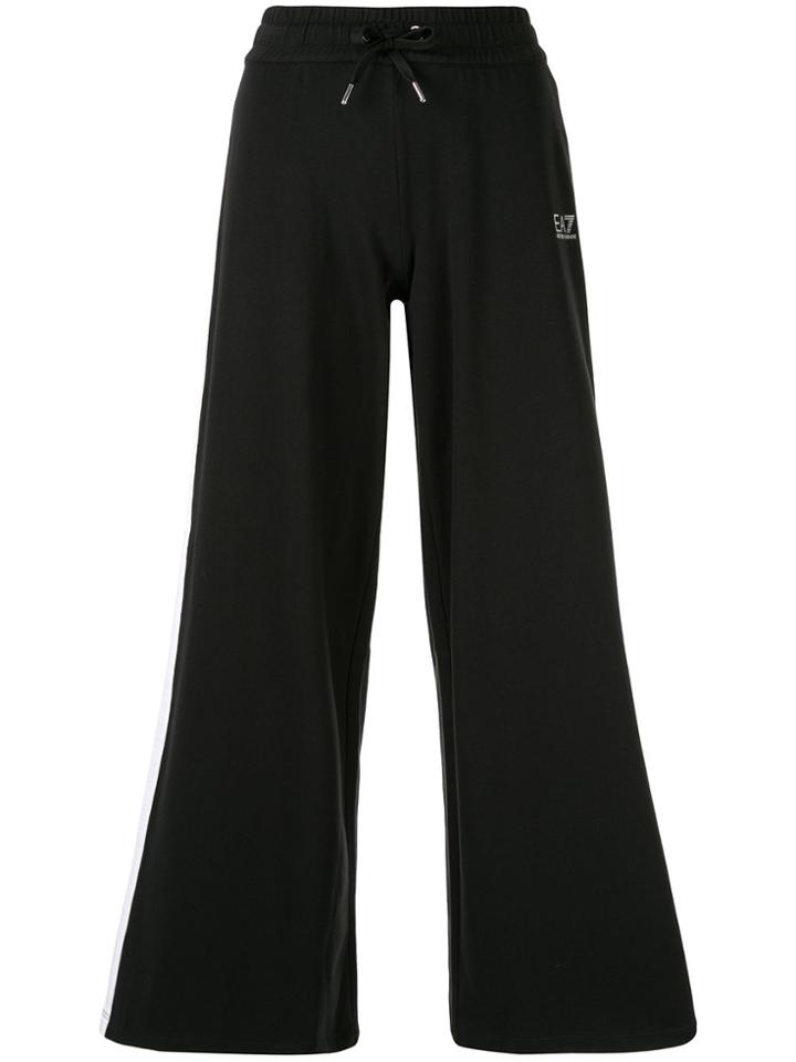Ea7 Emporio Armani Wide-leg Drawstring Trousers - Black
