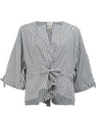 Maison Rabih Kayrouz Striped Wide Sleeve Blouse, Women's, Size: 38, Black, Cotton