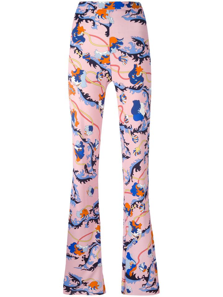 Emilio Pucci Printed Flared Trousers, Women's, Size: 42, Pink/purple, Viscose/silk