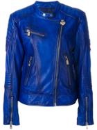 Frankie Morello Leather Biker Jacket - Blue