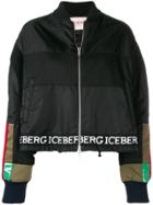 Iceberg Logo Stripe Bomber Jacket - Black