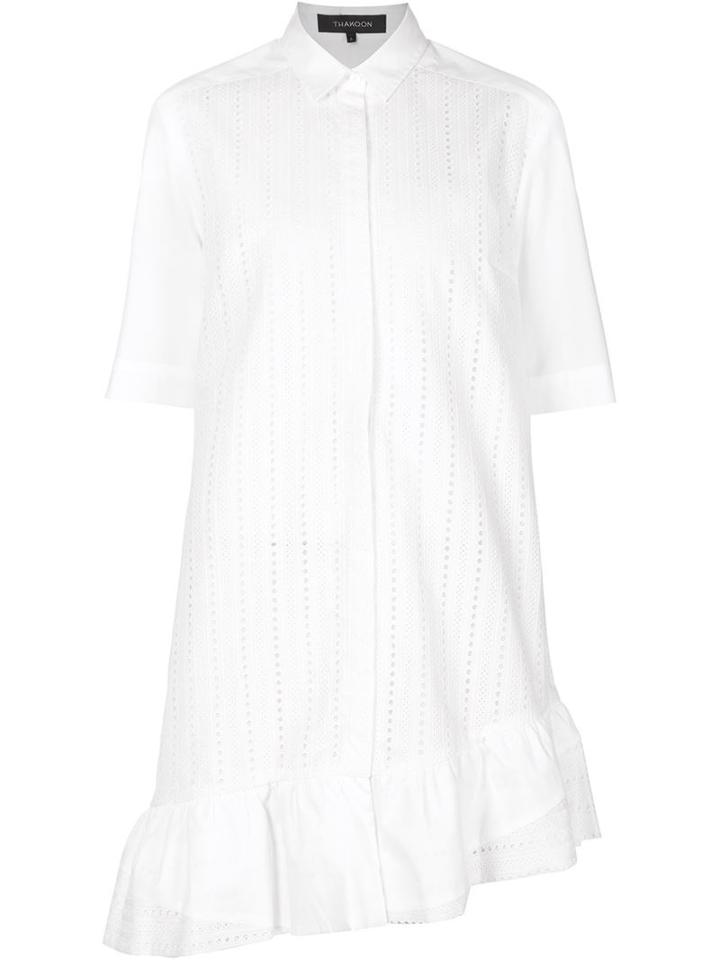 Thakoon Broderie Anglaise Ruffled Shirt Dress, Women's, Size: 4, White, Cotton/polyester