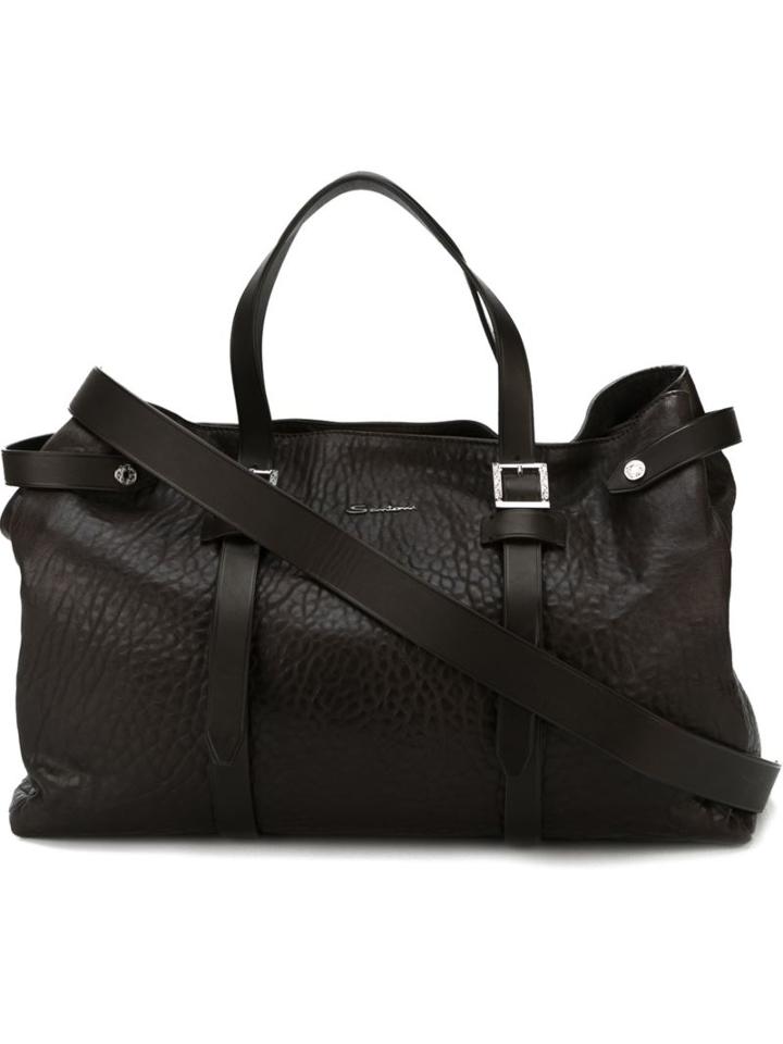 Santoni Logo Plaque Holdall Bag, Brown, Leather
