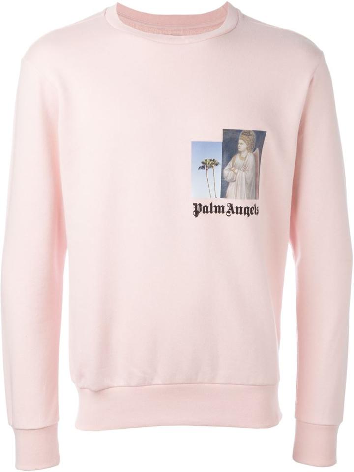 Palm Angels Logo Print Cuffed Sweatshirt, Men's, Size: Xl, Pink/purple, Cotton