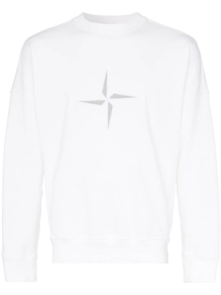 Stone Island Logo Embroidered Cotton Jumper - White