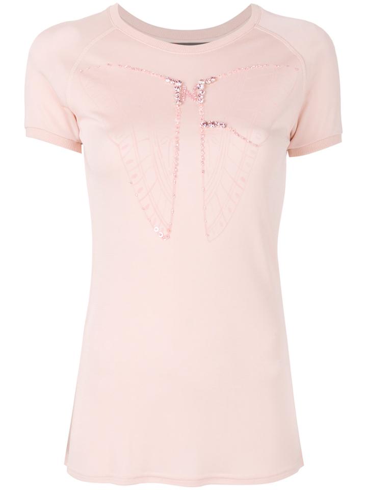 Jo No Fui Butterfly Embroidered T-shirt - Pink & Purple