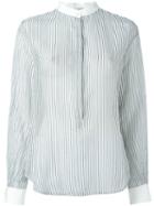 Forte Forte Band Collar Striped Shirt, Women's, Size: I, White, Silk/cotton