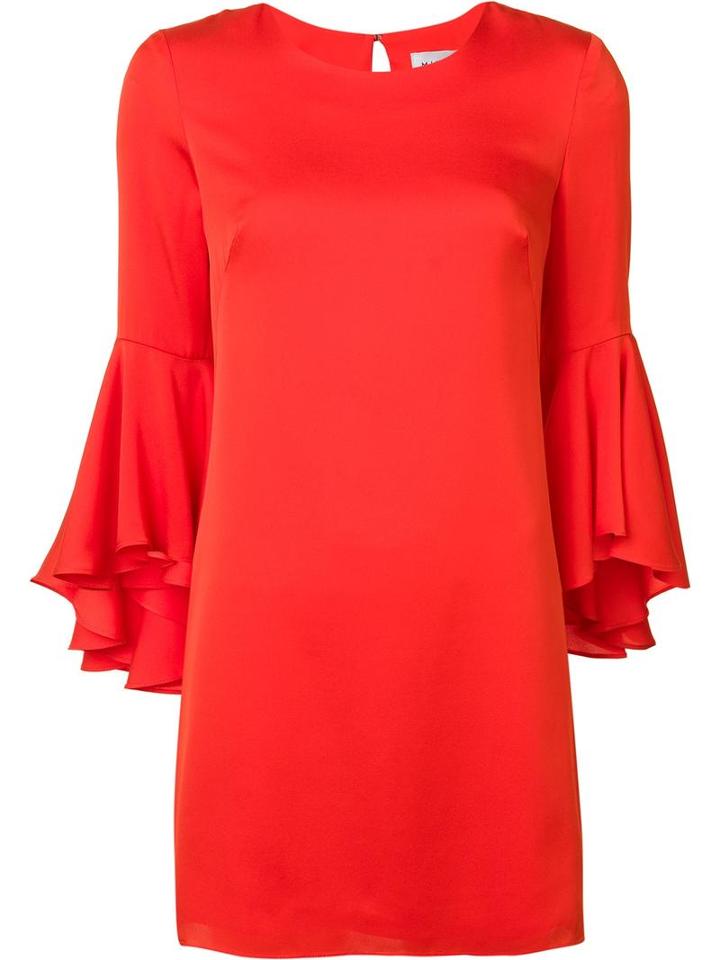 Milly Three-quarters Ruffled Sleeves Dress, Women's, Size: 12, Red, Silk/spandex/elastane