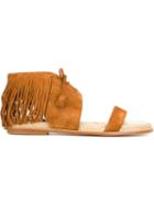 Paul Andrew Fringed Flat Sandals, Women's, Size: 38, Brown, Leather/suede
