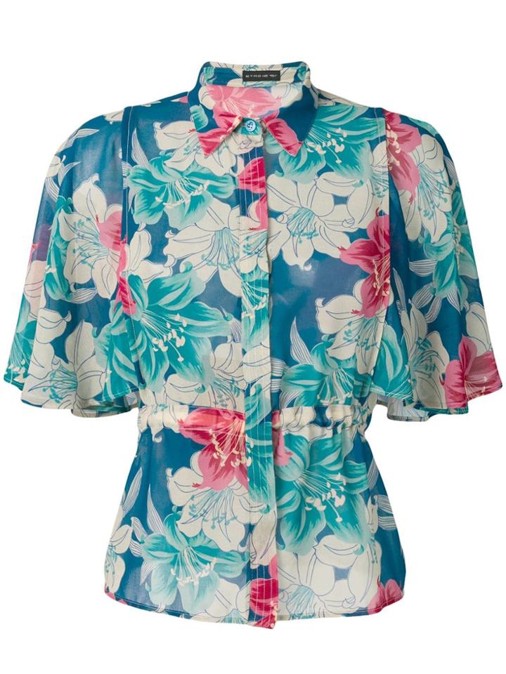 Etro Floral Print Flutter Shirt - Blue