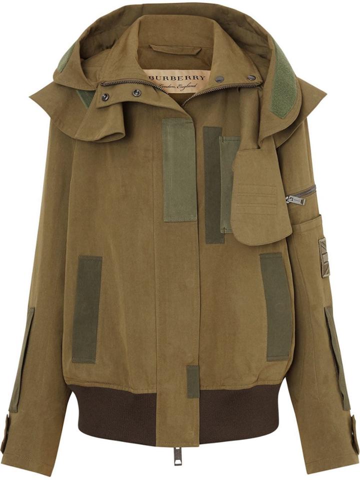 Burberry Detachable Hood Cotton Silk Twill Jacket - Green
