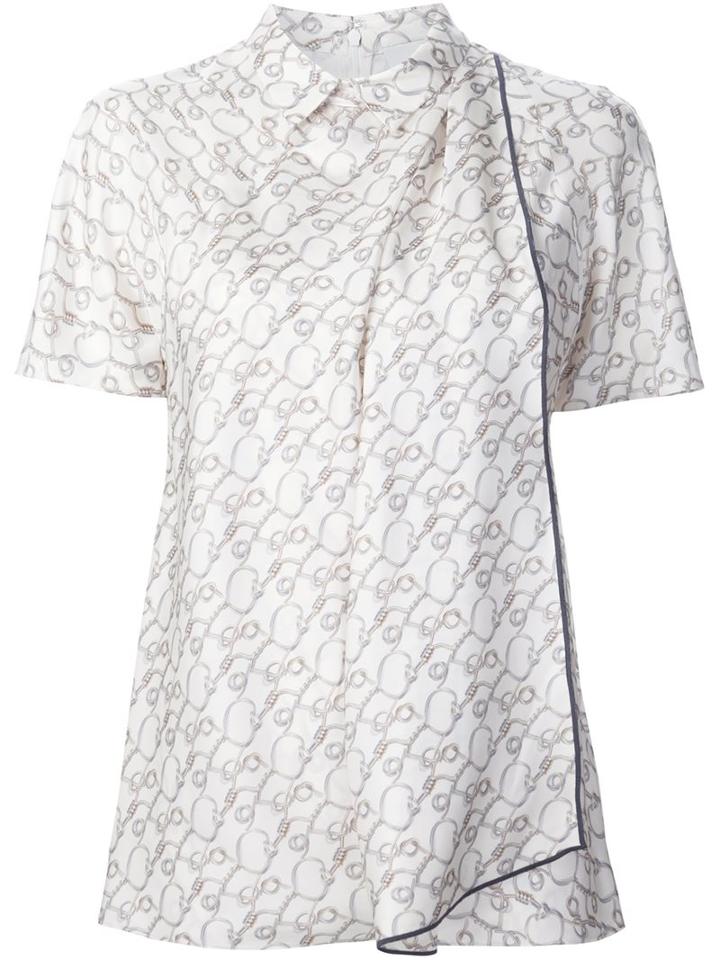 3.1 Phillip Lim Printed Satin Draped Top, Women's, Size: 4, Nude/neutrals, Silk