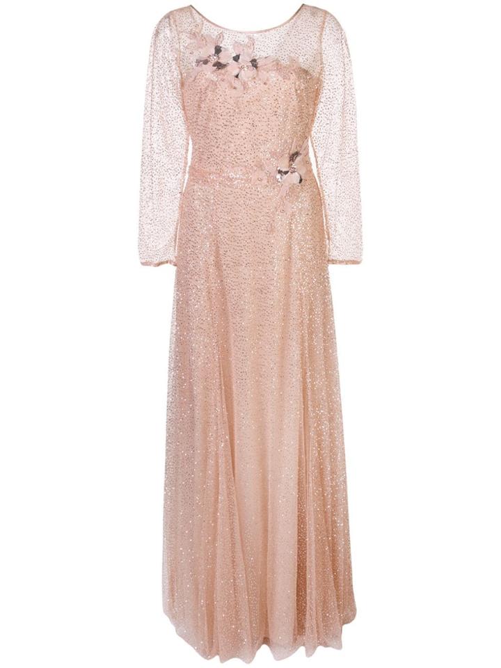 Marchesa Notte Glitter Overlay Cocktail Dress - Pink