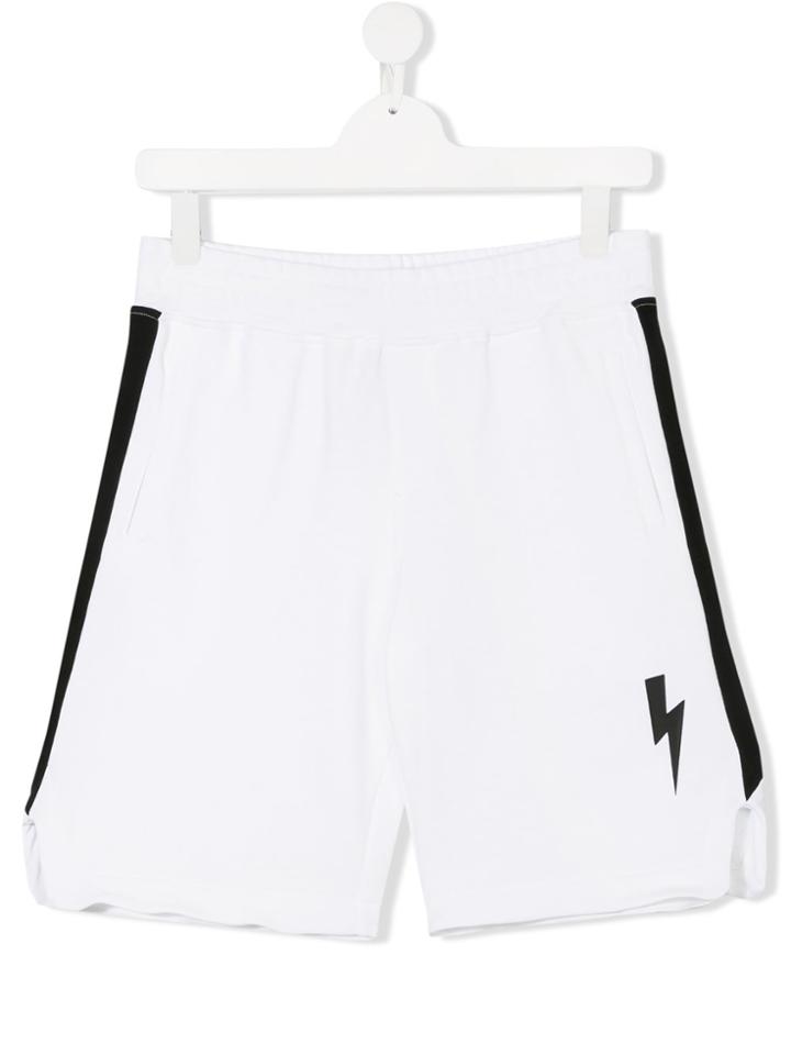 Neil Barrett Kids Teen Lightning Track Shorts - White