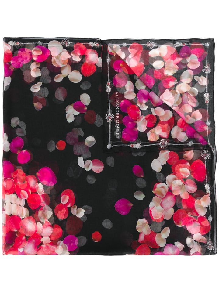 Alexander Mcqueen Petal Skull Print Scarf - Black
