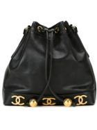 Chanel Vintage Logo Plaque Bucket Shoulder Bag, Women's, Black