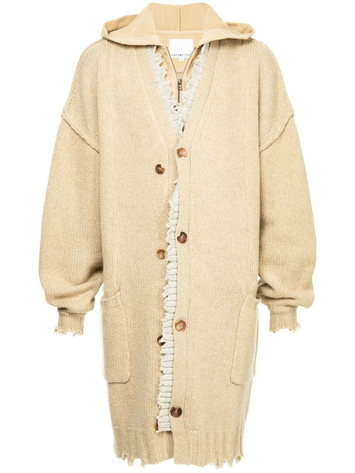 Ground Zero 2-in-1 Hoodie With Knit Cardigan - Brown